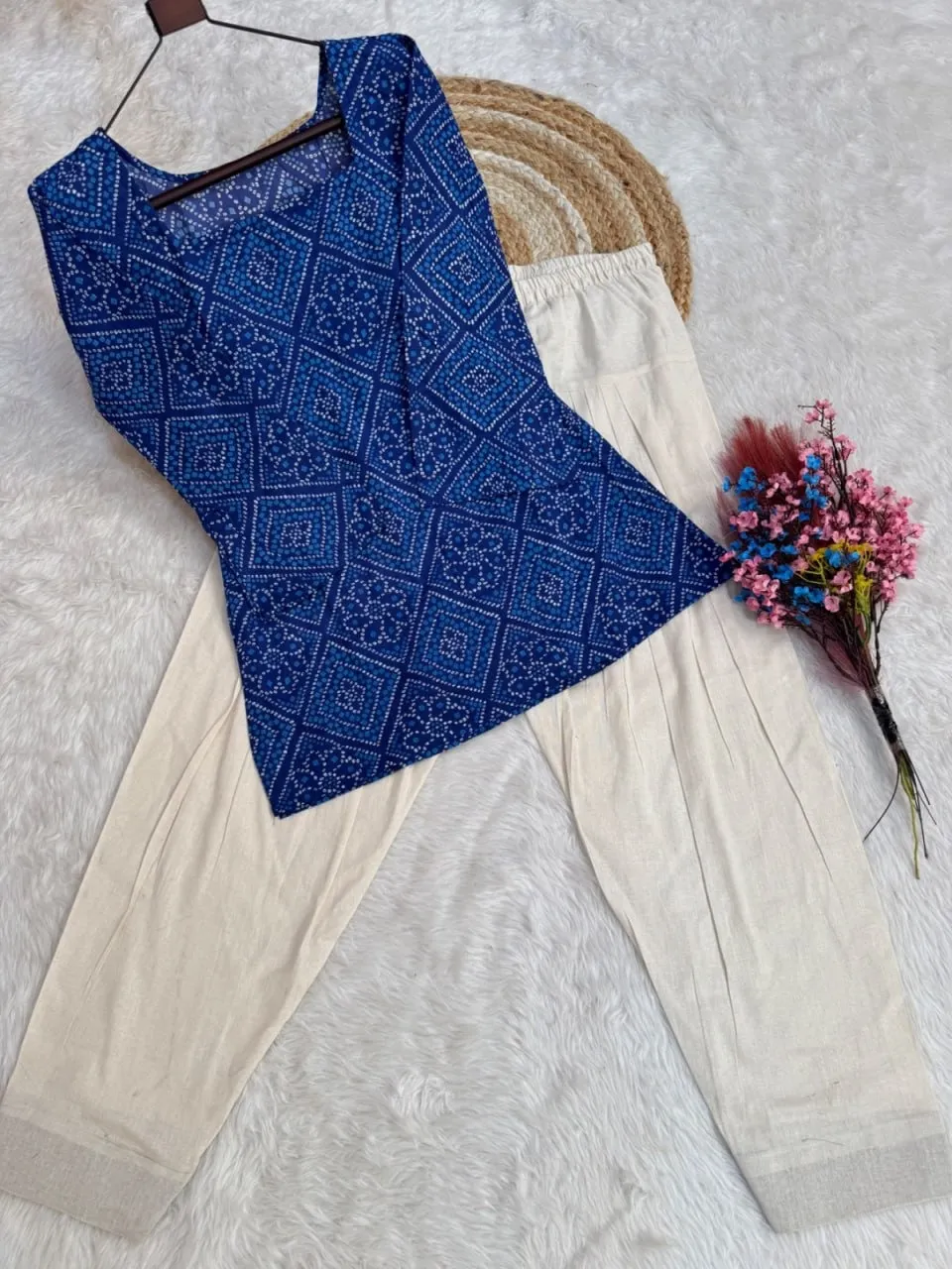 Summer Wear Blue Bandhej Printed kurti Bottom - Image 5
