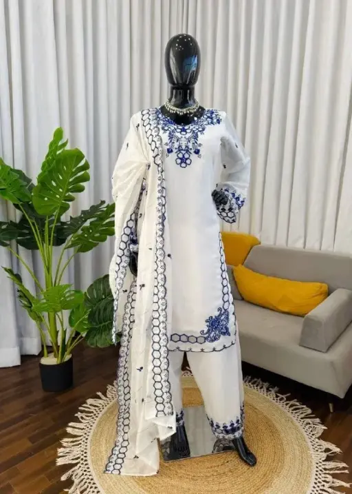 White Color Pakistani Cut Work Salwar Suit