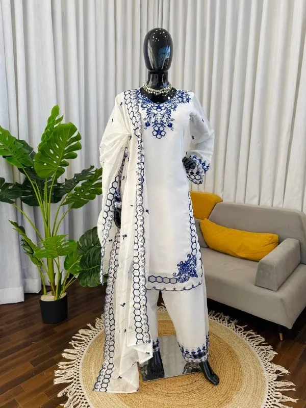 White Color Pakistani Cut Work Salwar Suit