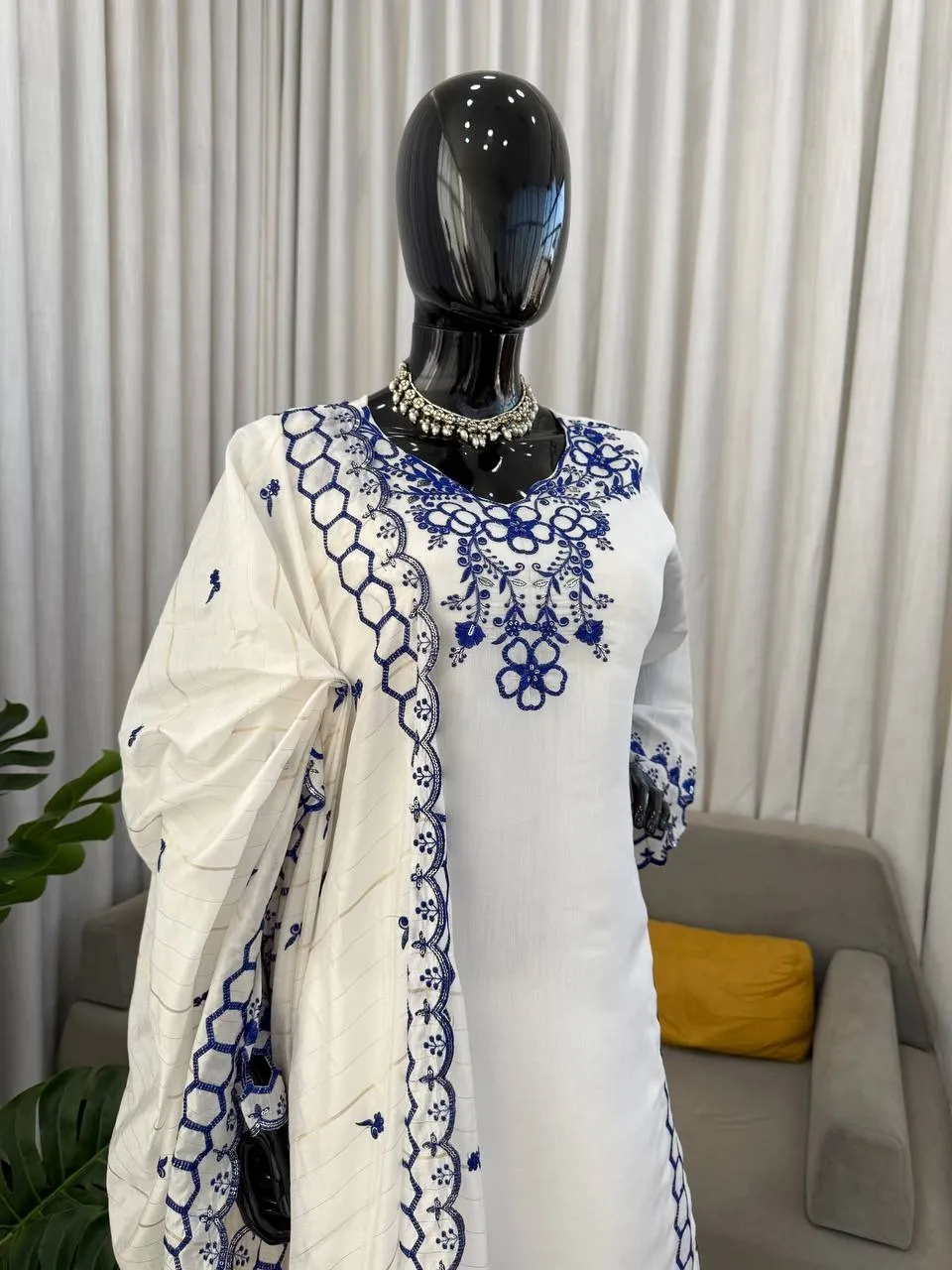 White Color Pakistani Cut Work Salwar Suit - Image 2
