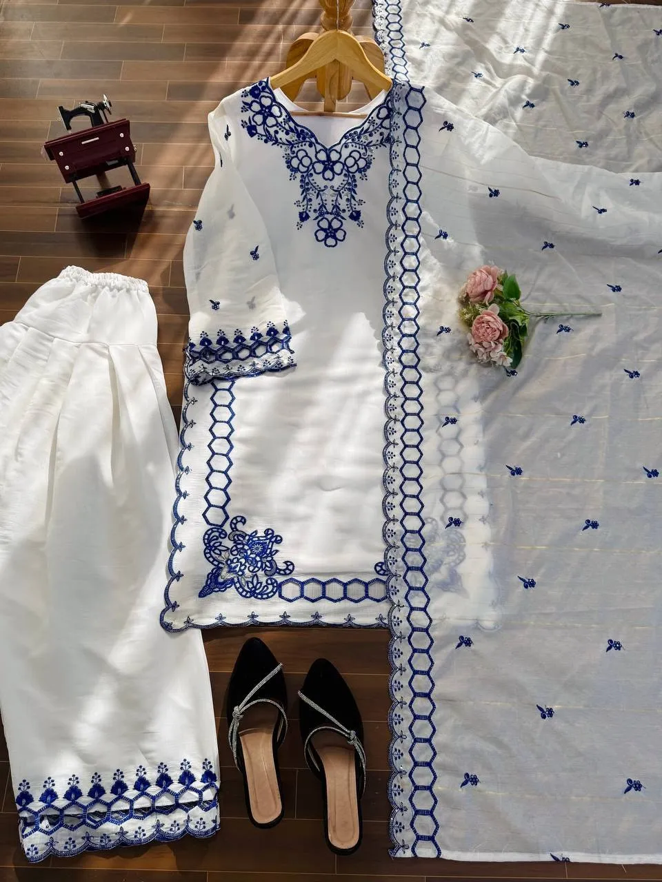 White Color Pakistani Cut Work Salwar Suit - Image 4