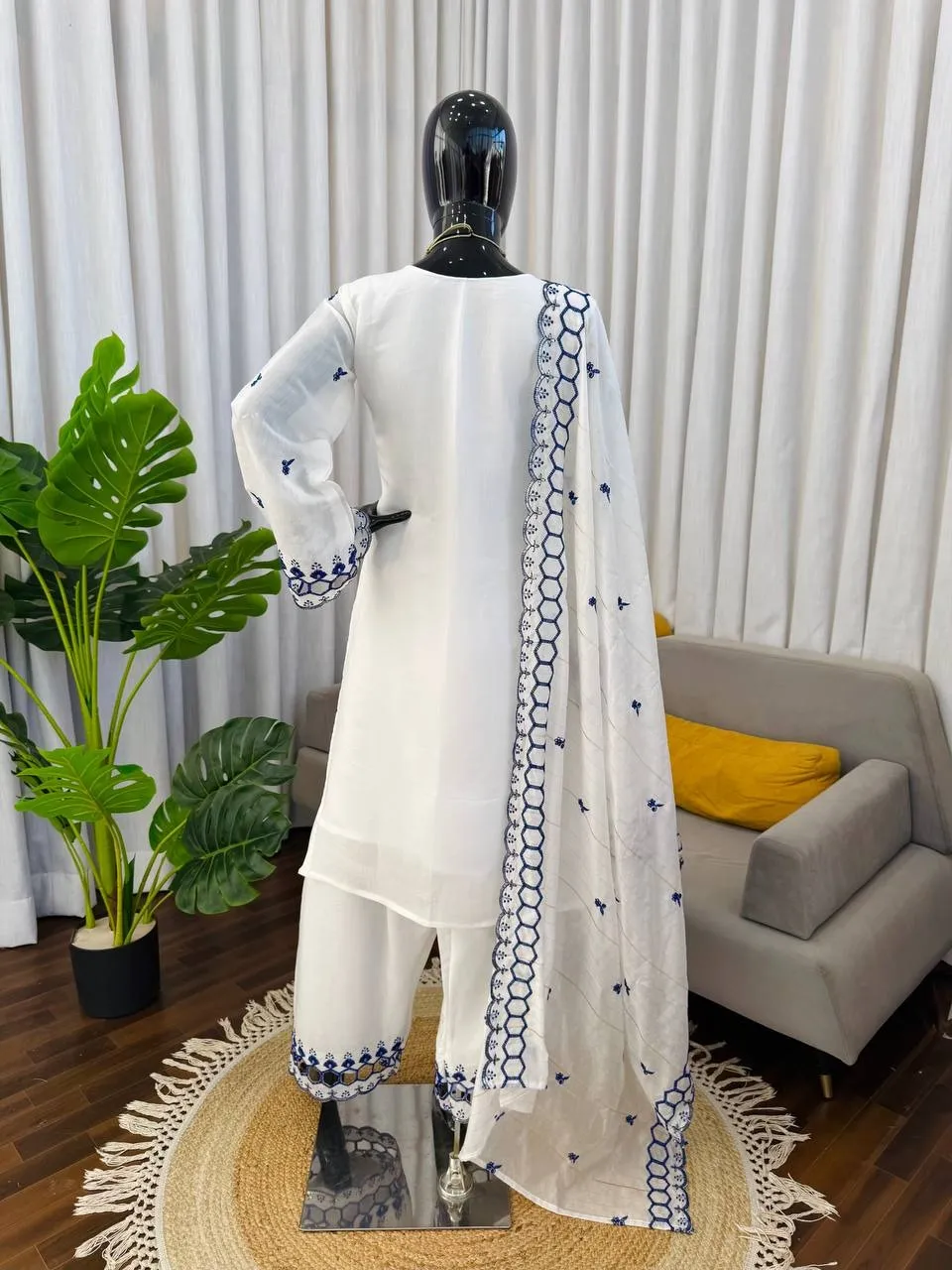 White Color Pakistani Cut Work Salwar Suit - Image 5