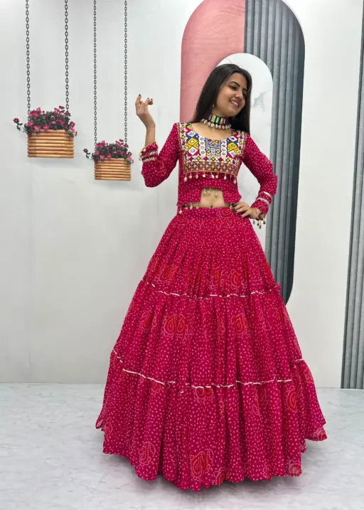 Bandhni Printed Lehenga Choli Co ord Set Red Color