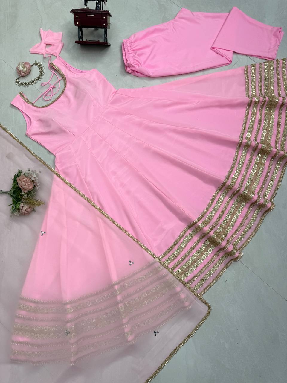 Beautiful Baby Pink Anarkali Dress - Image 4