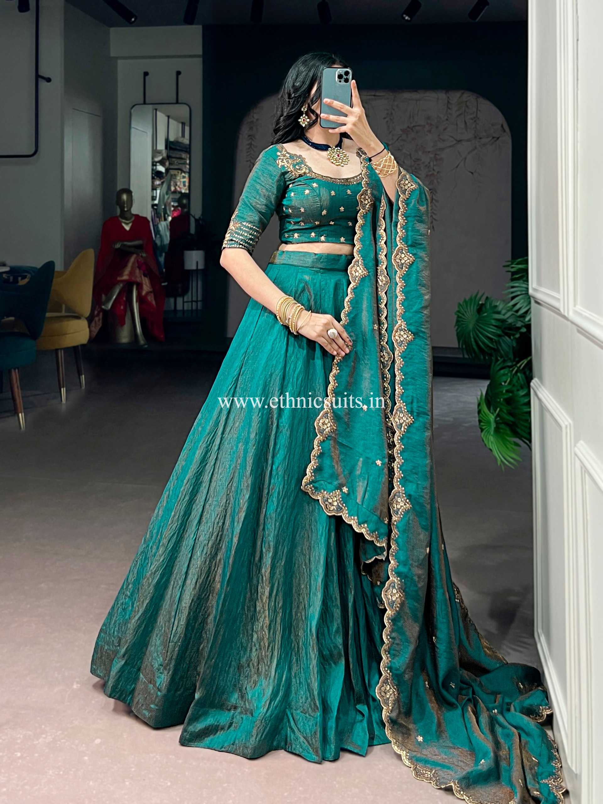 Blue Color Plain Lehenga Choli for Wedding - Image 3