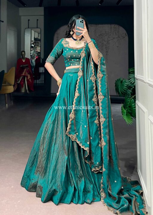 Blue Color Plain Lehenga Choli for Wedding