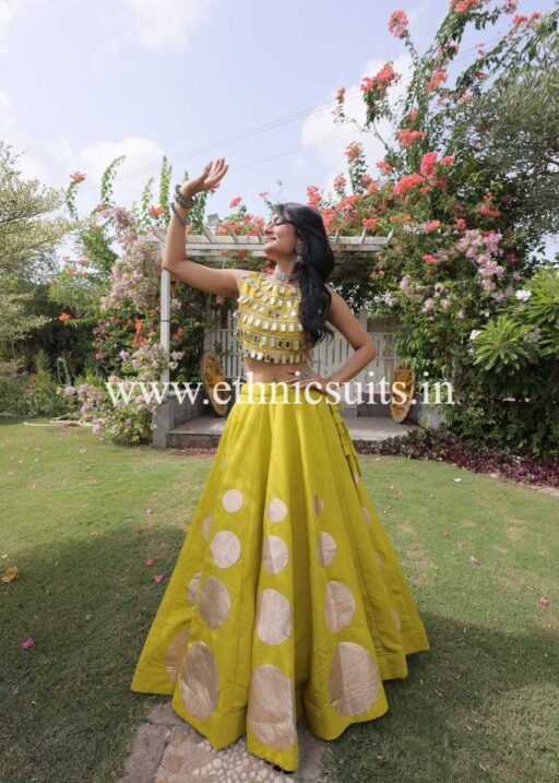 Designer Mint Green Chaniya with Fancy Mirror work Choli for Navratri