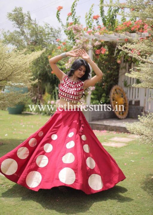 Designer Red Chaniya with Fancy Mirror work Choli for Navratri