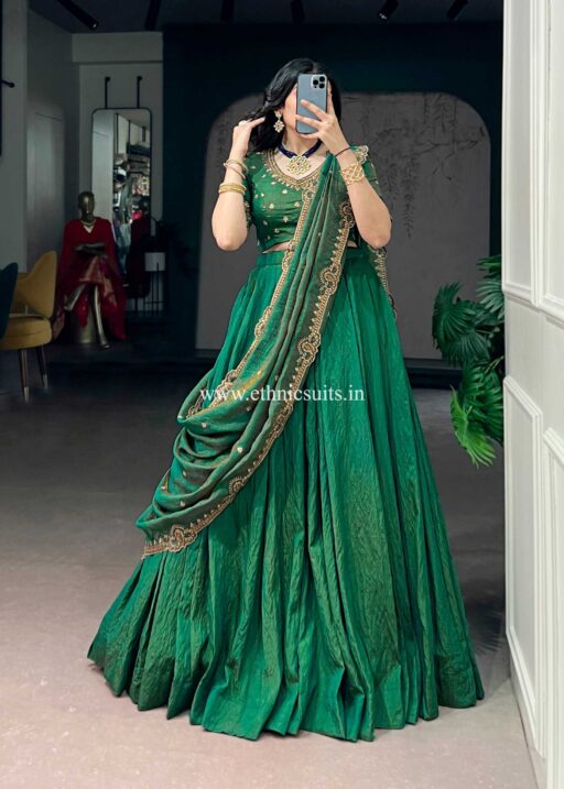 Embellished Green Plain Lehenga Choli for Wedding
