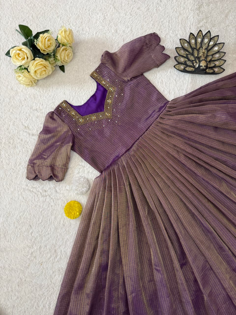 Eye catching Maggam Hand Work Gown Purple - Image 2