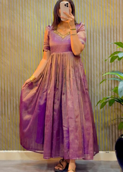 Eye catching Maggam Hand Work Gown Purple