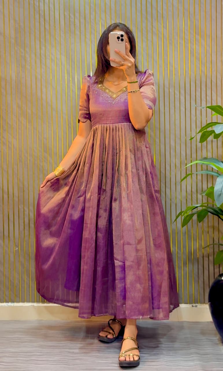 Eye catching Maggam Hand Work Gown Purple