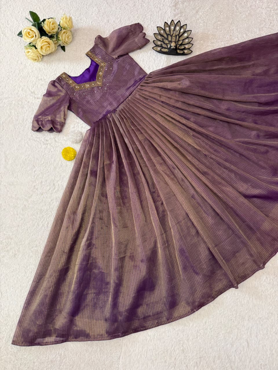 Eye catching Maggam Hand Work Gown Purple - Image 3