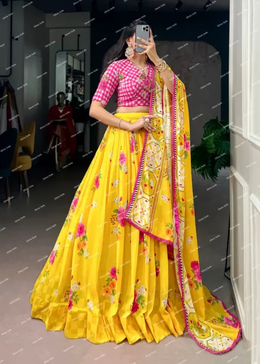 Haldi Ceremony Special Mustard Yellow Floral Lehenga Choli