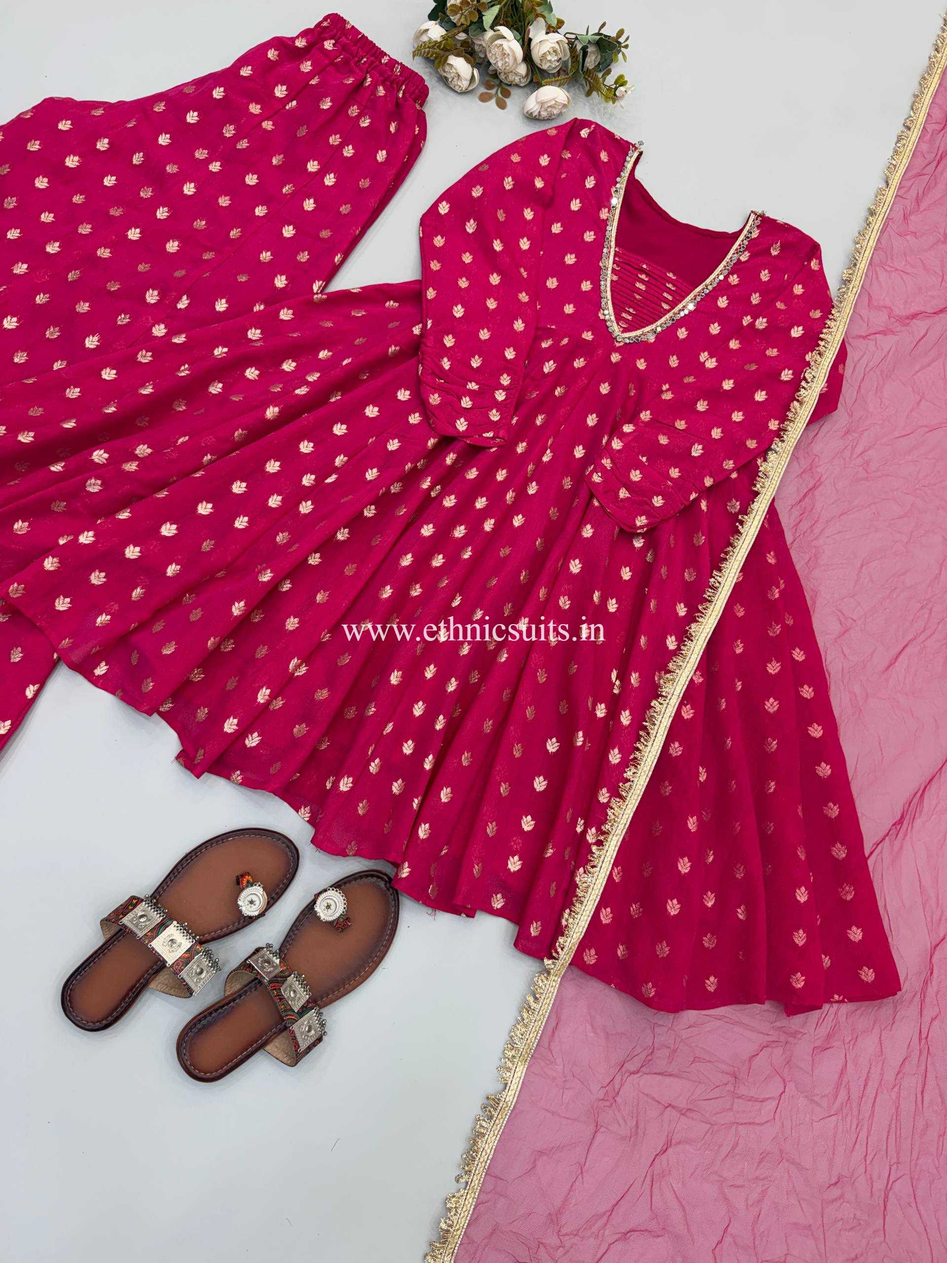 Inspired Pink Georgette Sharara Set - Image 4