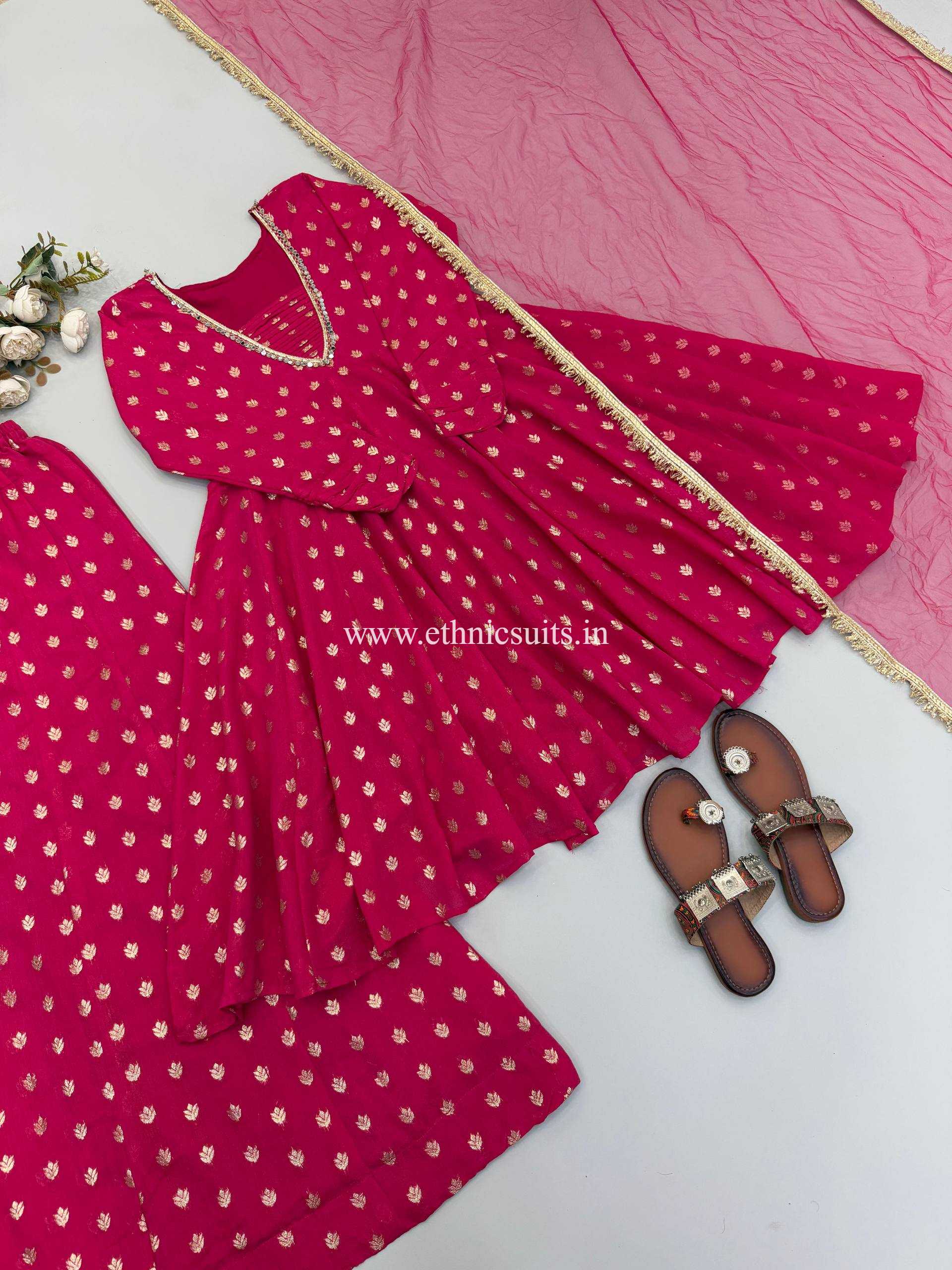 Inspired Pink Georgette Sharara Set - Image 5