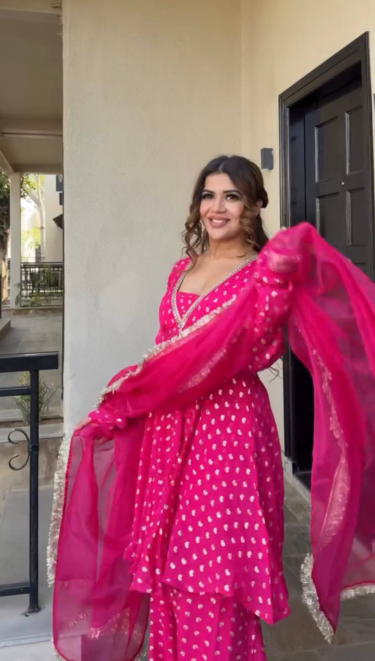 Inspired Pink Georgette Sharara Set