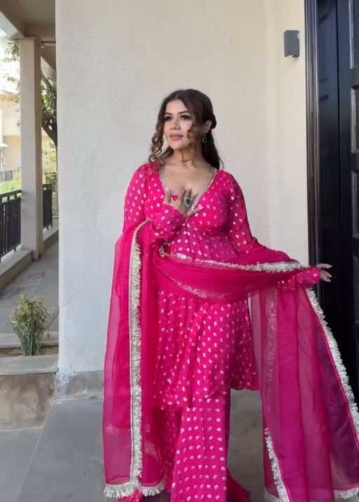 Inspired Pink Georgette Sharara Set