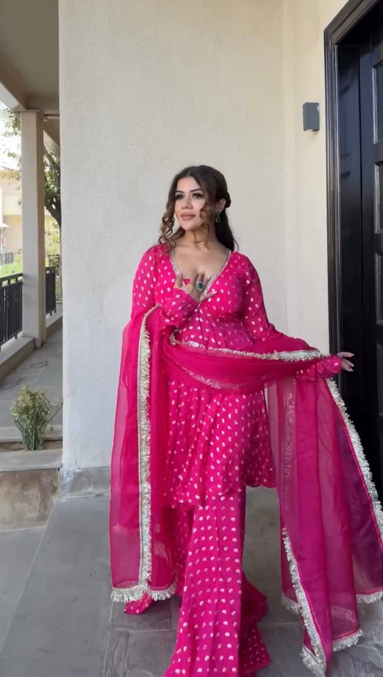 Inspired Pink Georgette Sharara Set