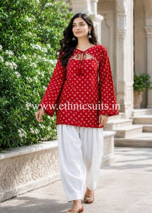 Marron Cotton Printed Boat Neck kurta with Bottom