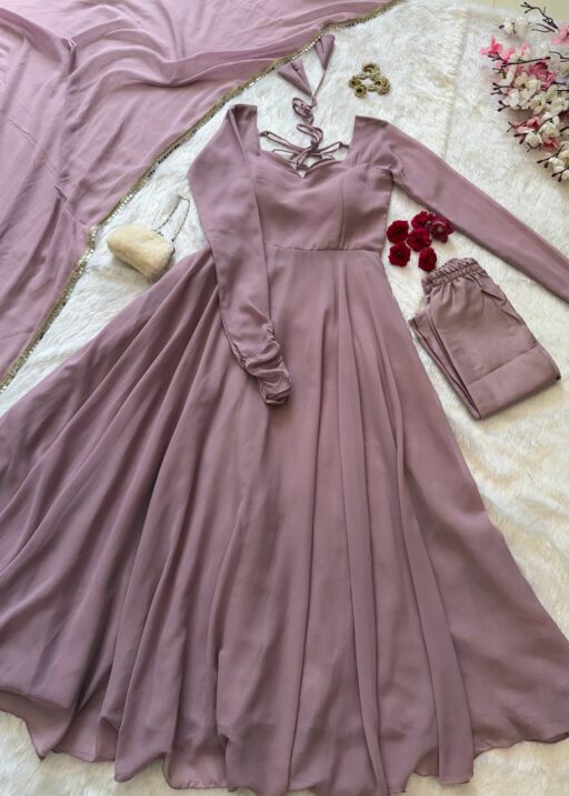 Party Wear Lilac Color Georgette Gown