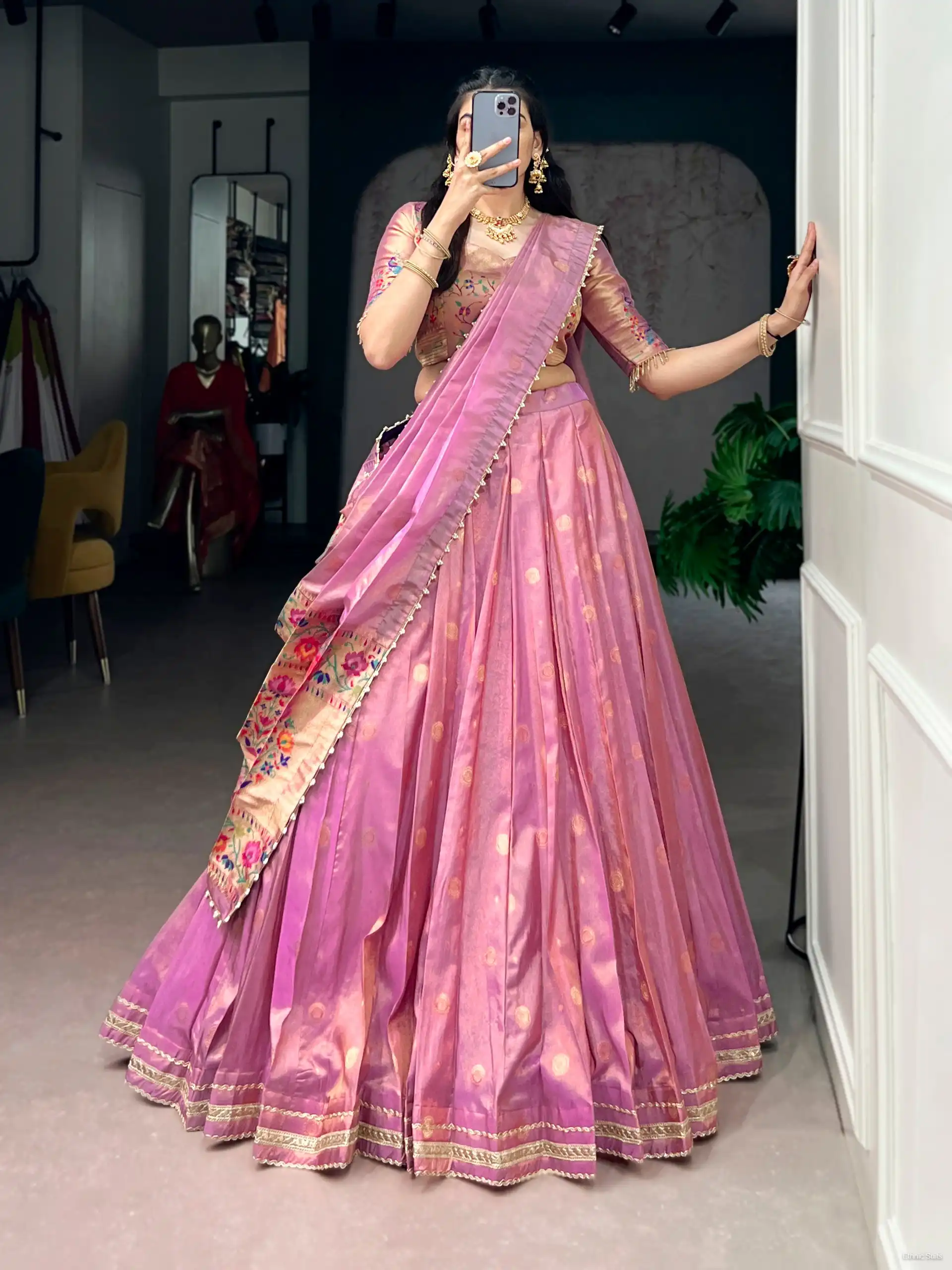 Pastel Pink Paithani Silk Wedding Lehenga Blouse