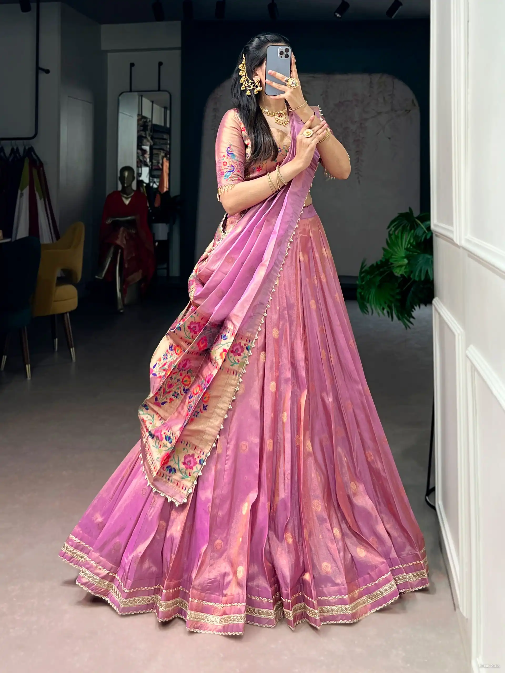 Pastel Pink Paithani Silk Wedding Lehenga Blouse - Image 3