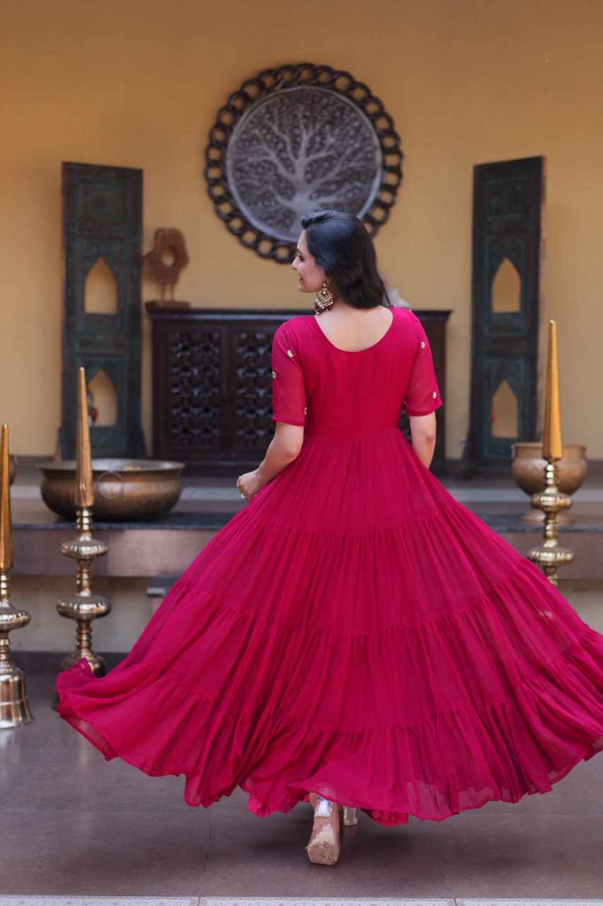 Pink Big Flair Gown for Girls - Image 2