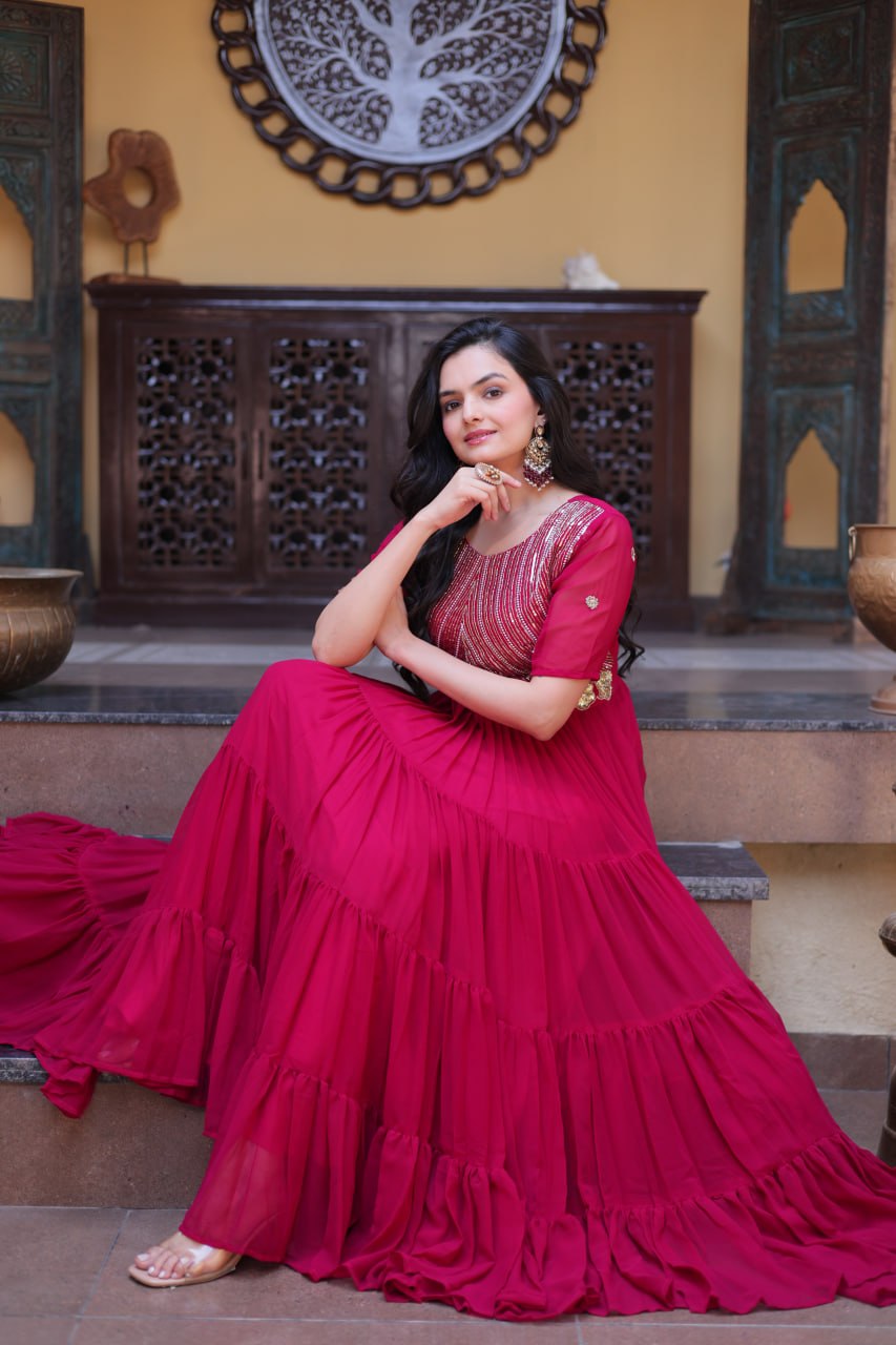 Pink Big Flair Gown for Girls