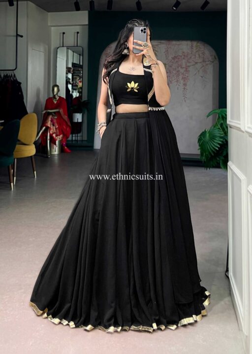 Pure Black Chaniya Choli with Jacket for Navratri