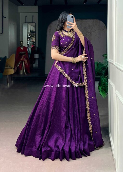 Purple Color Plain Lehenga Choli for Wedding