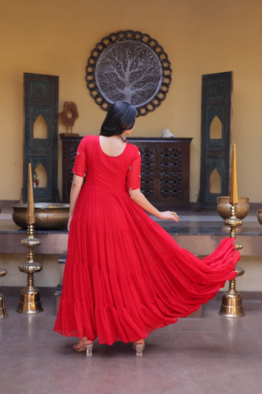 Red Flaired Gown for Girls - Image 2