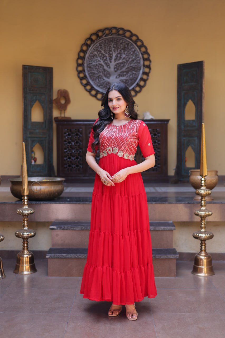 Red Flaired Gown for Girls - Image 3