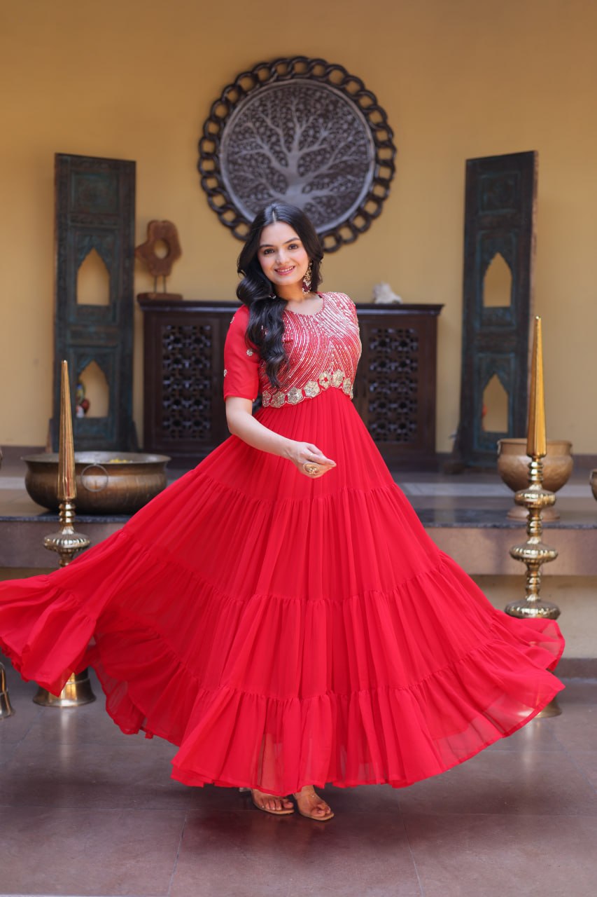 Red Flaired Gown for Girls - Image 4