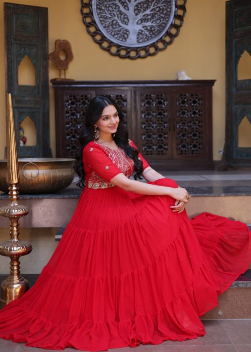 Red Flaired Gown for Girls