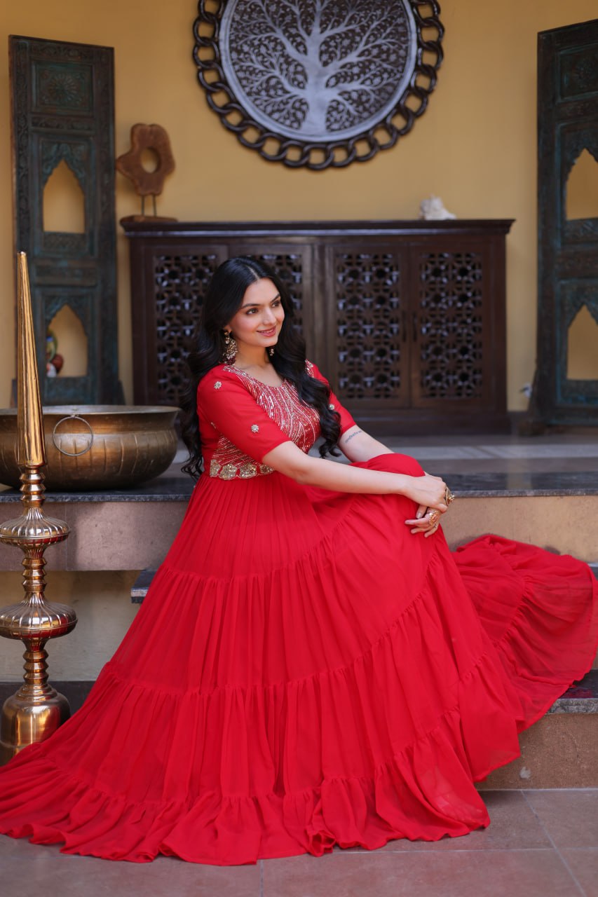 Red Flaired Gown for Girls