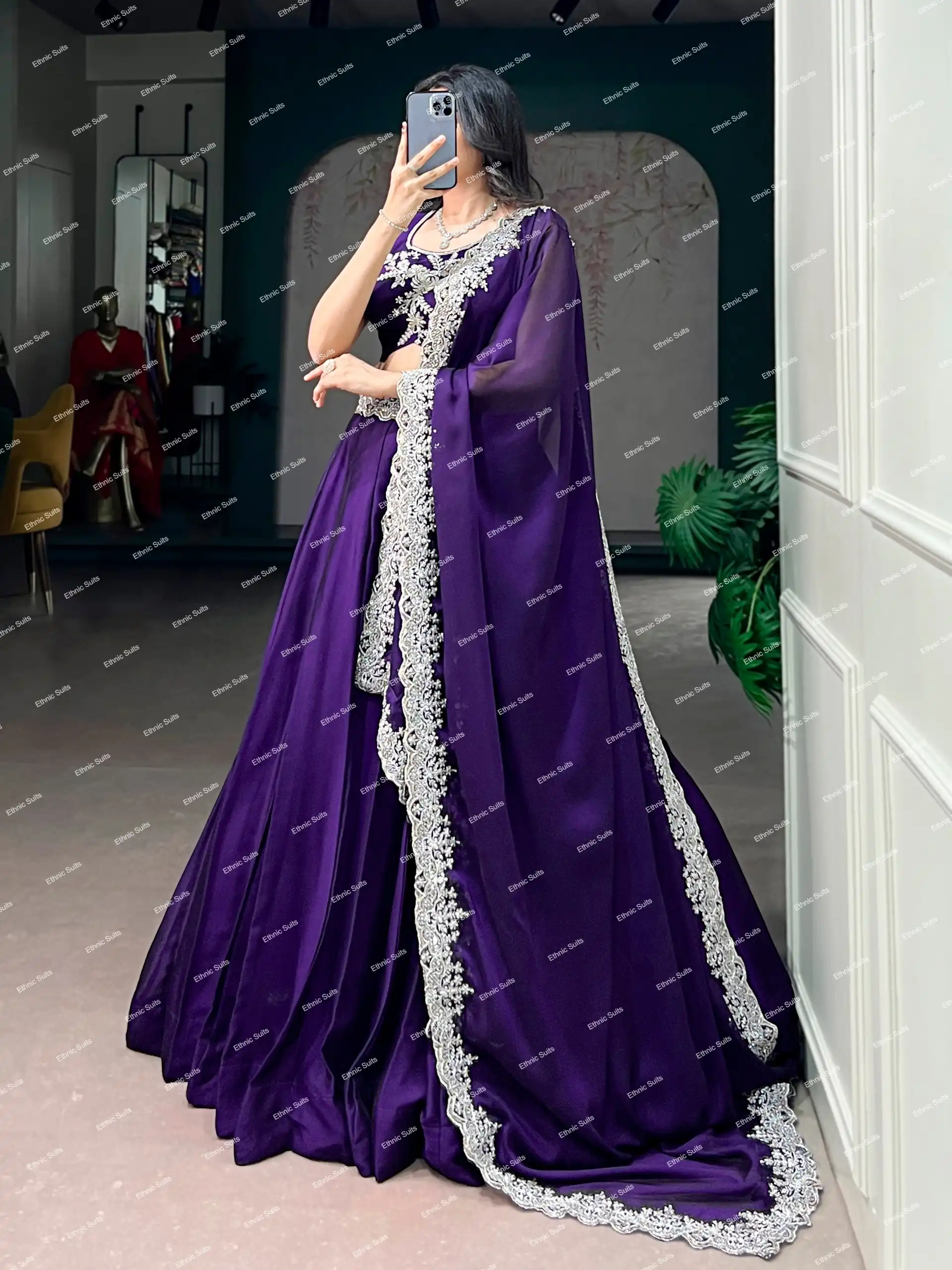Royal Blue Stylish Lehenga Choli with Minimal Embroidery - Image 2