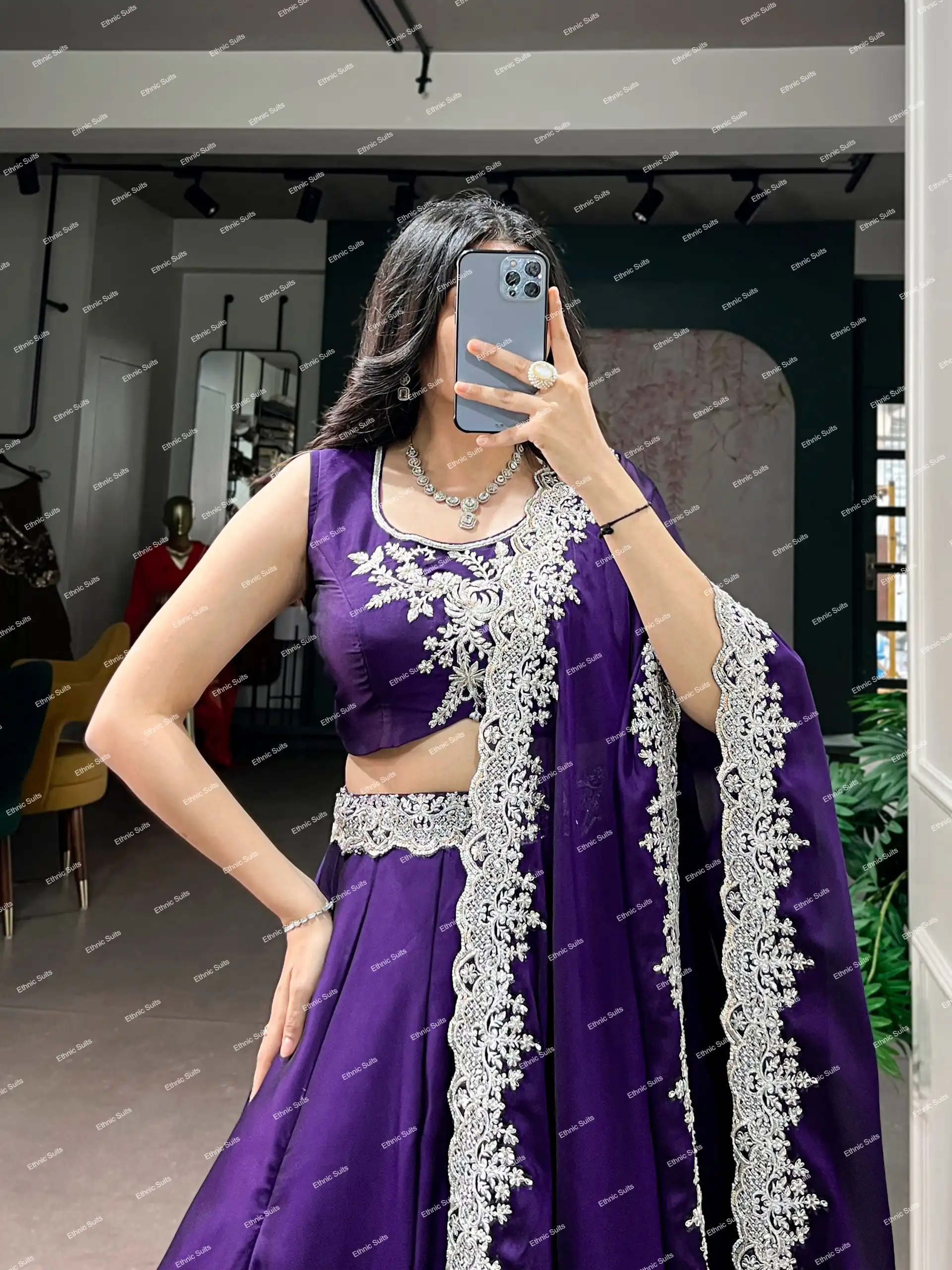 Royal Blue Stylish Lehenga Choli with Minimal Embroidery - Image 3