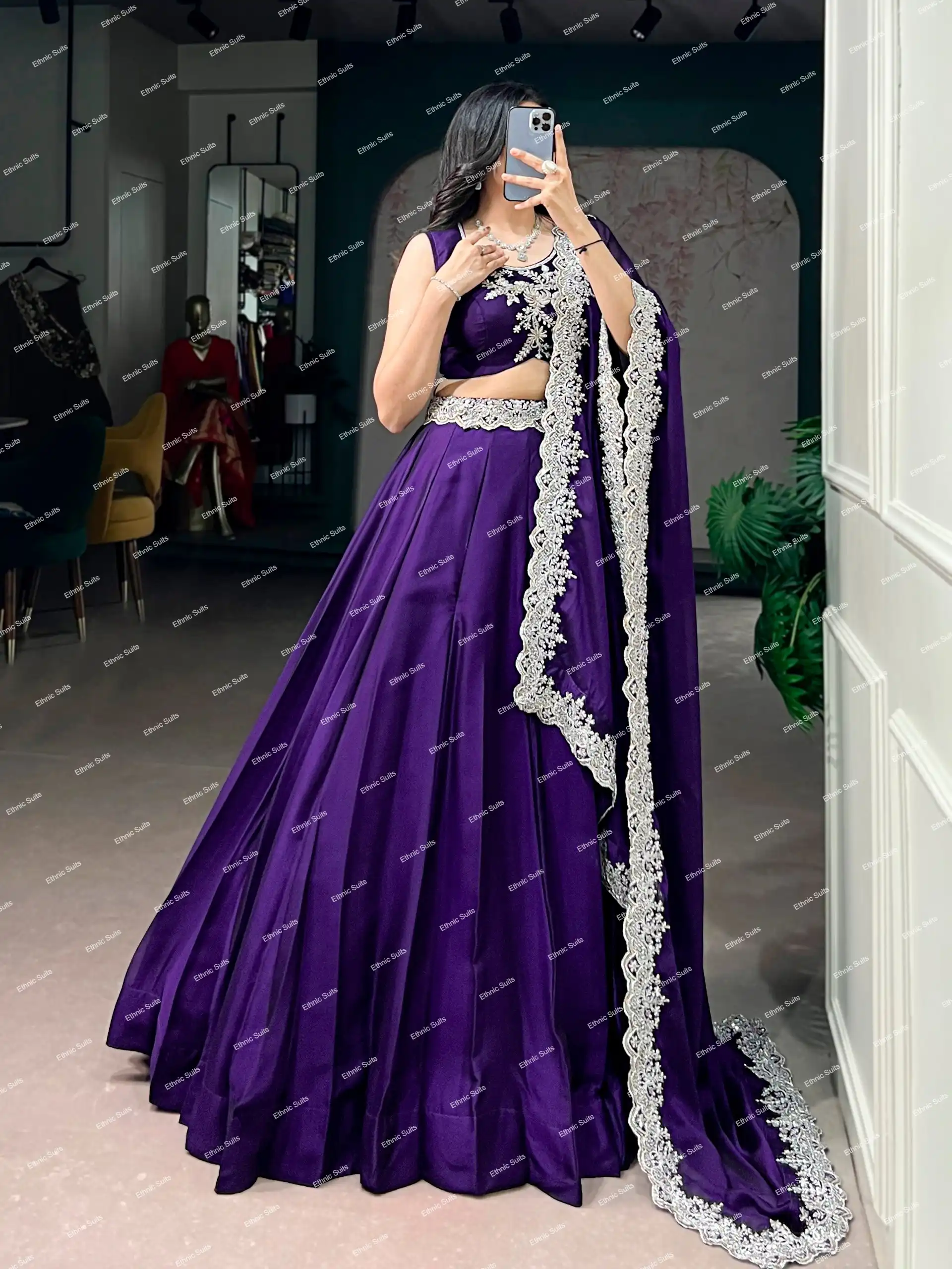 Royal Blue Stylish Lehenga Choli with Minimal Embroidery - Image 4