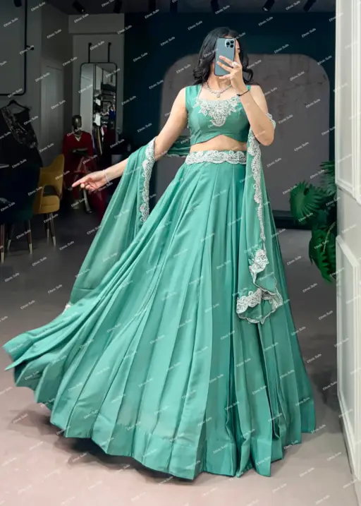 Sea Green Stylish Lehenga Choli with Minimal Embroidery