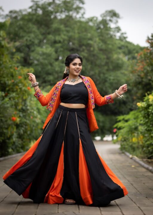 Traditional Black Chaniya Choli with Orange Jacket
