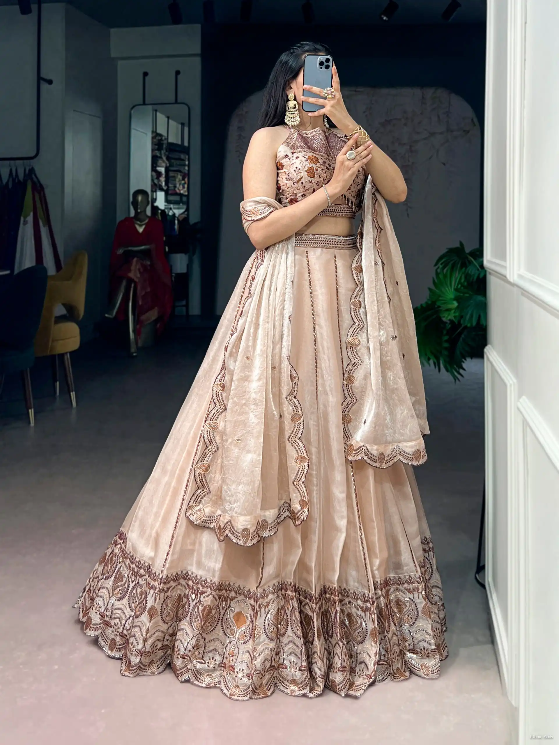 Wedding Special Creme Lehenga Blouse for Women - Image 2