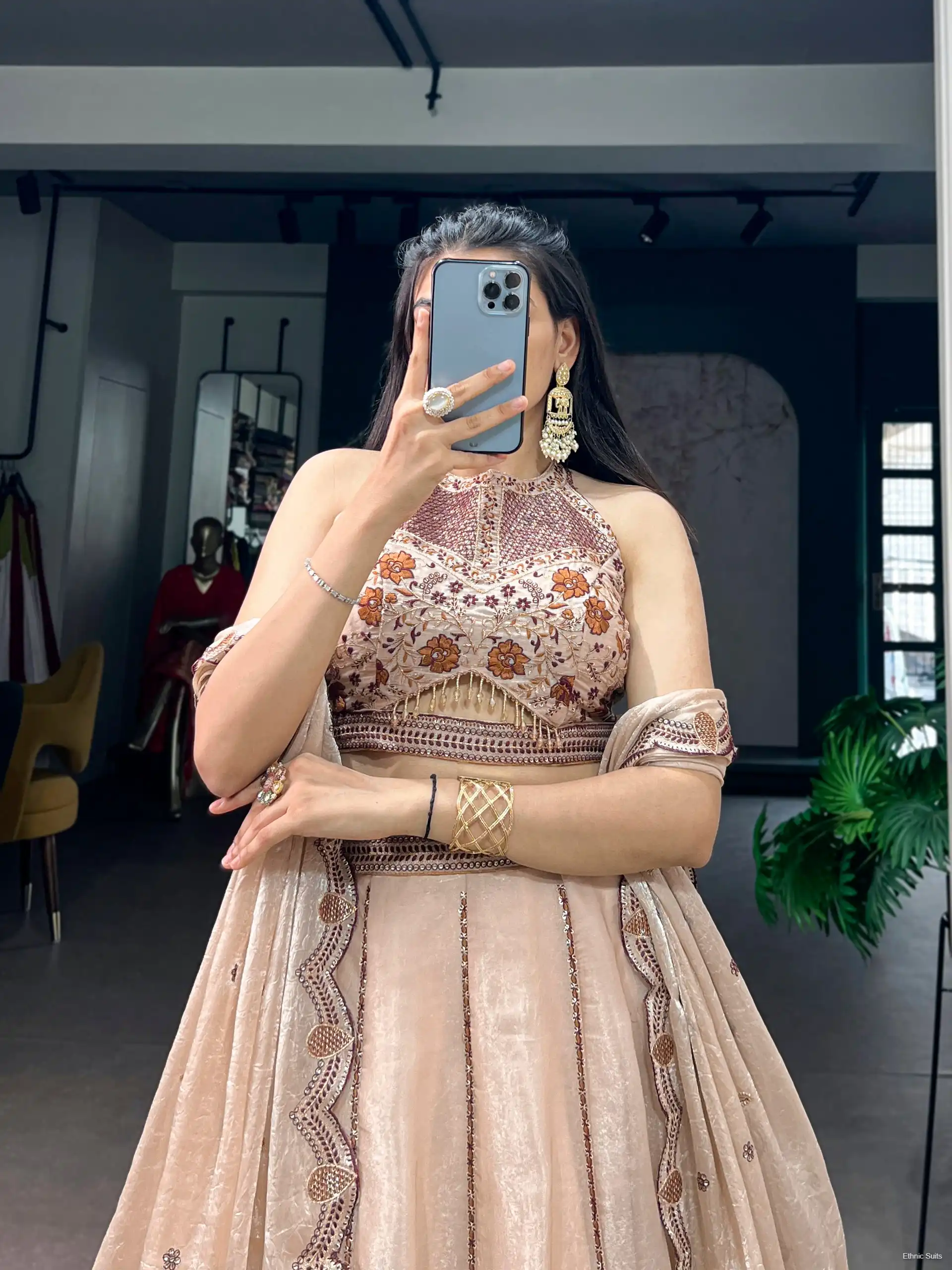 Wedding Special Creme Lehenga Blouse for Women - Image 4