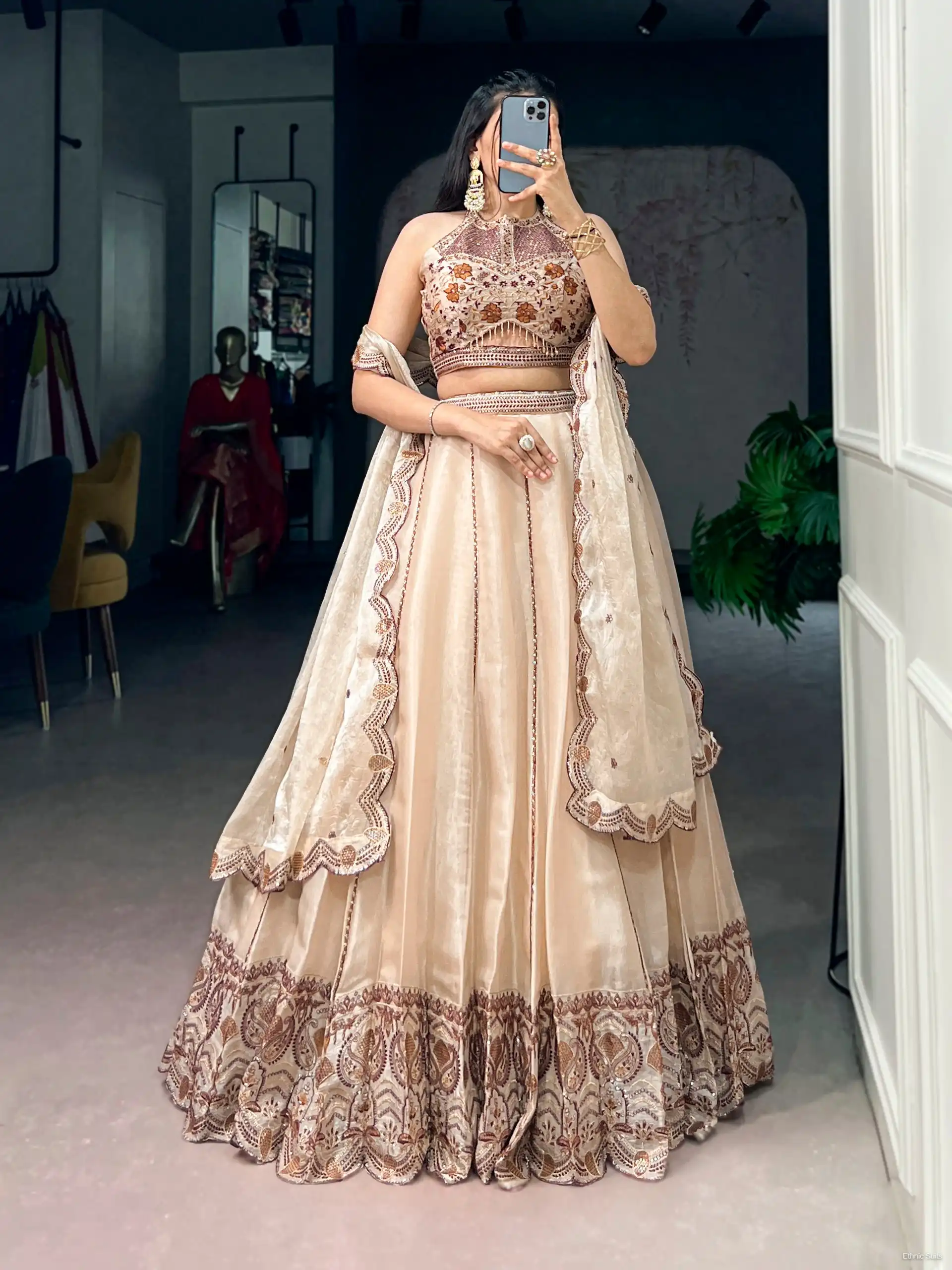 Wedding Special Creme Lehenga Blouse for Women - Image 5