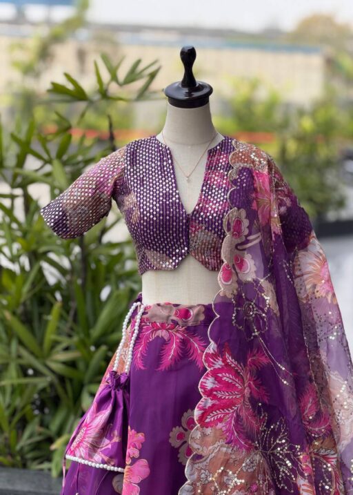 Purple Floral Lehenga Blouse Readymade for Girls