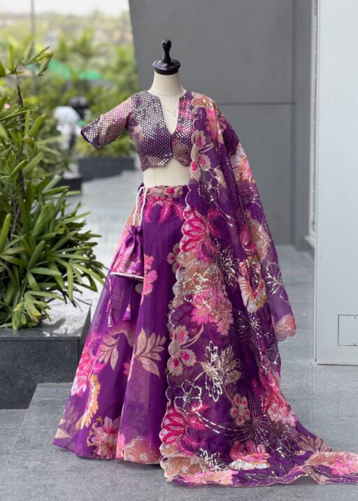 Purple Floral Lehenga Blouse Readymade for Girls