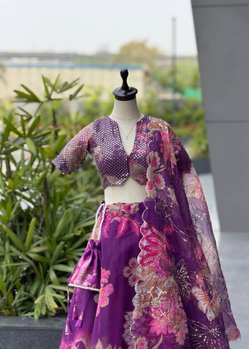 Purple Floral Lehenga Blouse Readymade for Girls