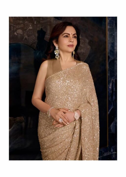 Neeta Ambani Inspired Golden Color Sequence Saree