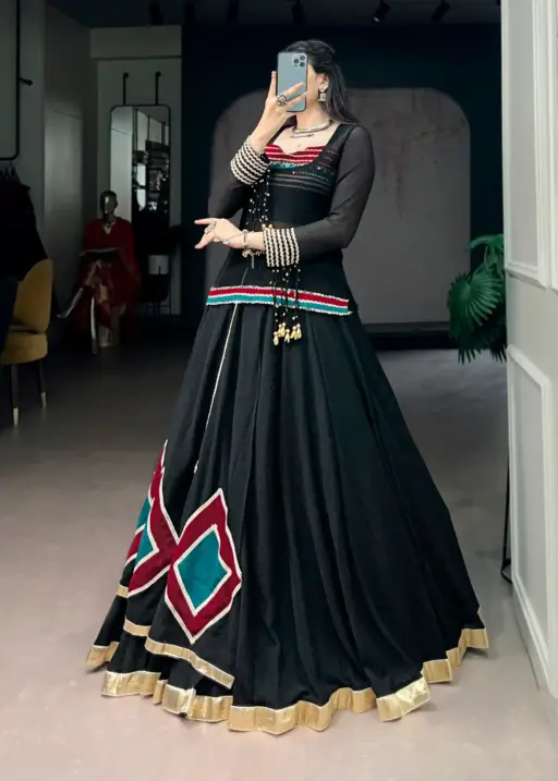 black Chaniya with Fancy Choli for Navratri Garba Nights