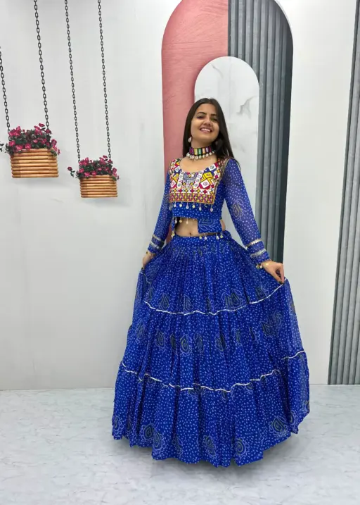 Bandhni Printed Lehenga Choli Co ord Set Blue Color